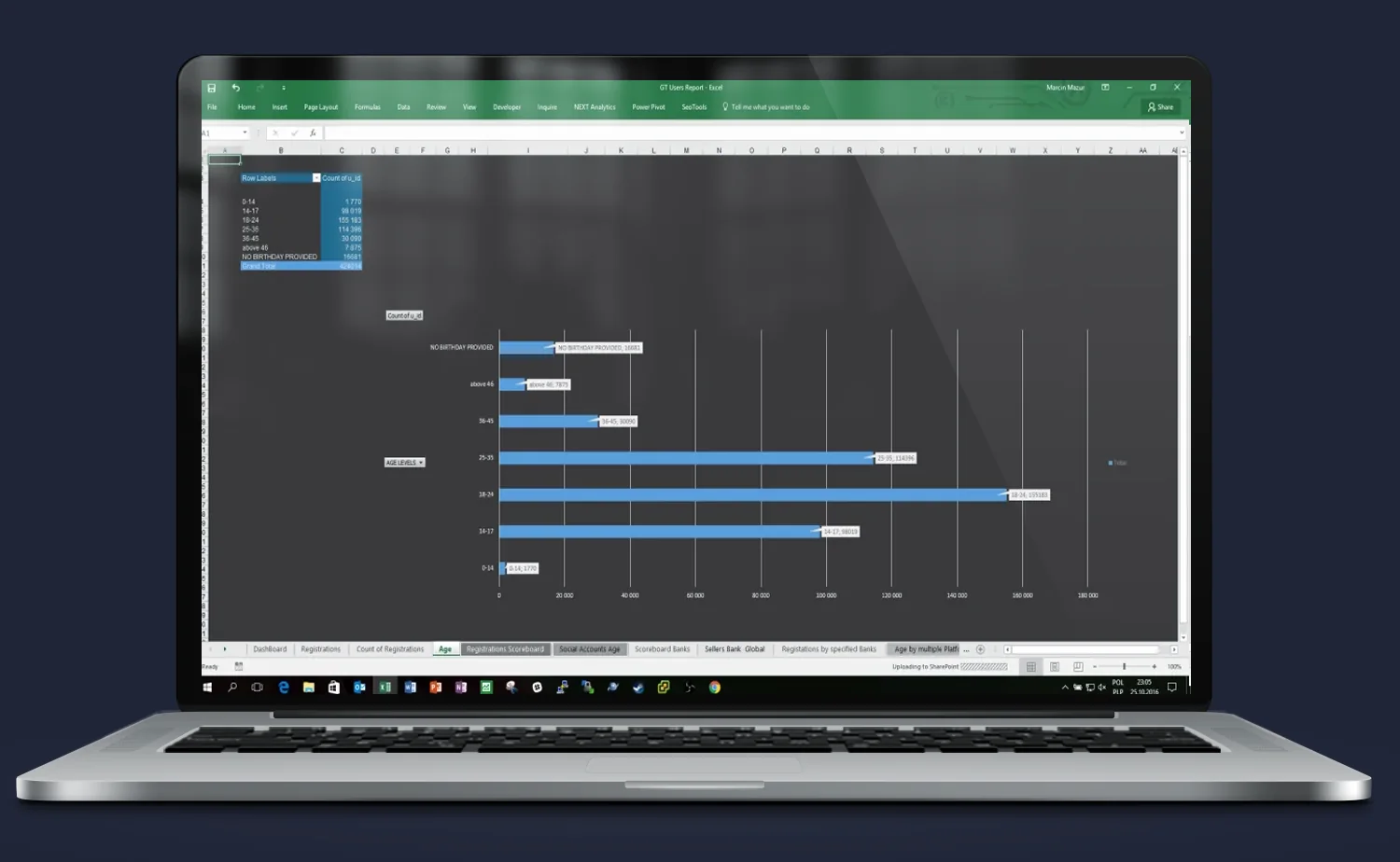 Excel – struktura wiekowa użytkowników portalu i ocena jakości danych demograficznych